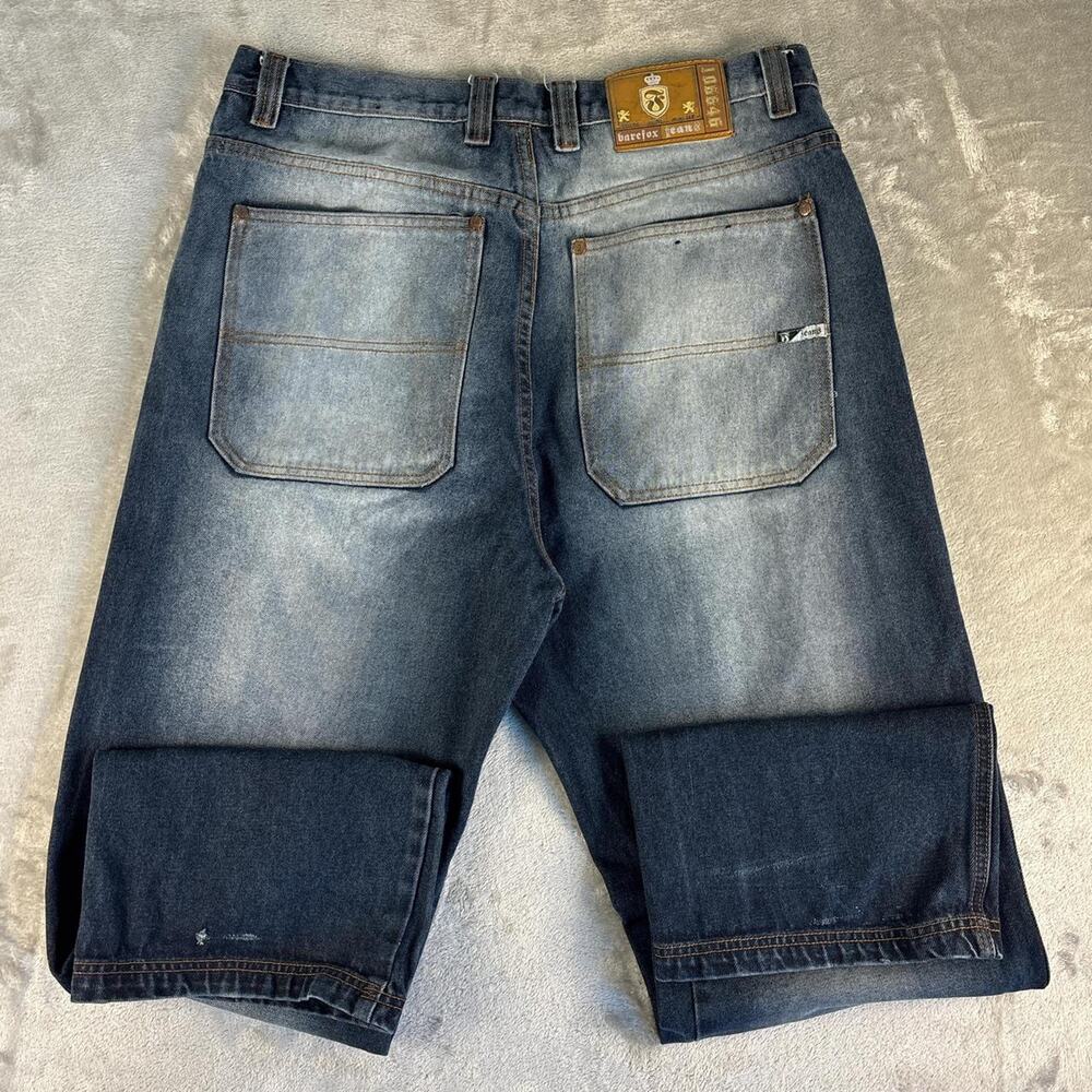 Vintage Y2K Bare Fox Baggy Jeans Mens 36x32 Blue Distressed Fade Denim Skater - Picture 4 of 8
